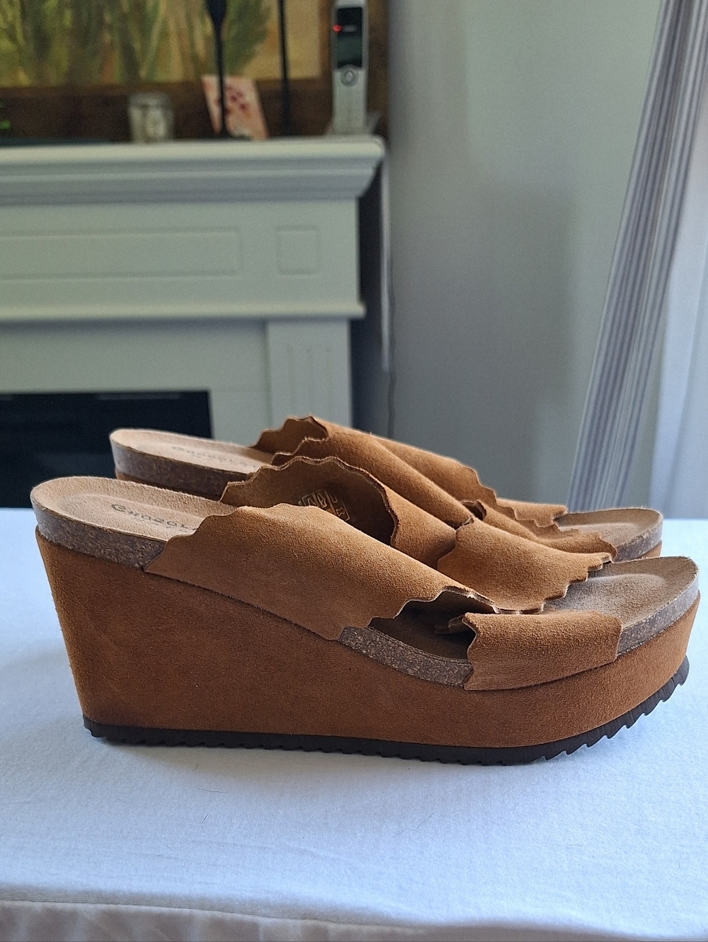Chocolat Blu Natural Wedge Sandals Brown Suede Made in Spain Size 41 / US 10 New